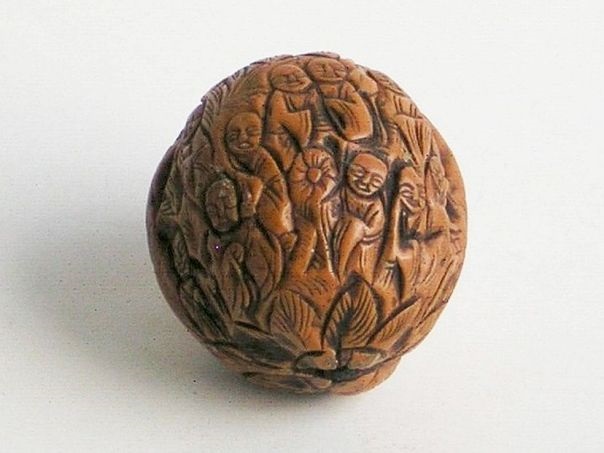 Walnut carving with 19 Luohan – (2885)